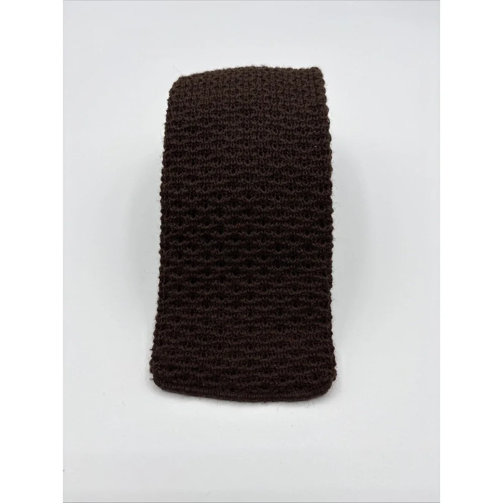 Vintage Ohrbachs Square End Tie Mens Brown Wool Knit Made In USA